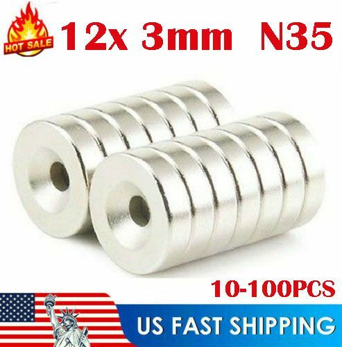 5-100pcs N35 12mm x 3mm Hole 4mm Strong Countersunk Ring Discs Rare Earth Magnet