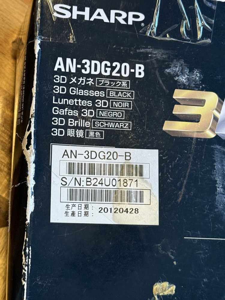 SHARP AN-3DG20-B ACTIVE 3D GLASSES New Rechargeable