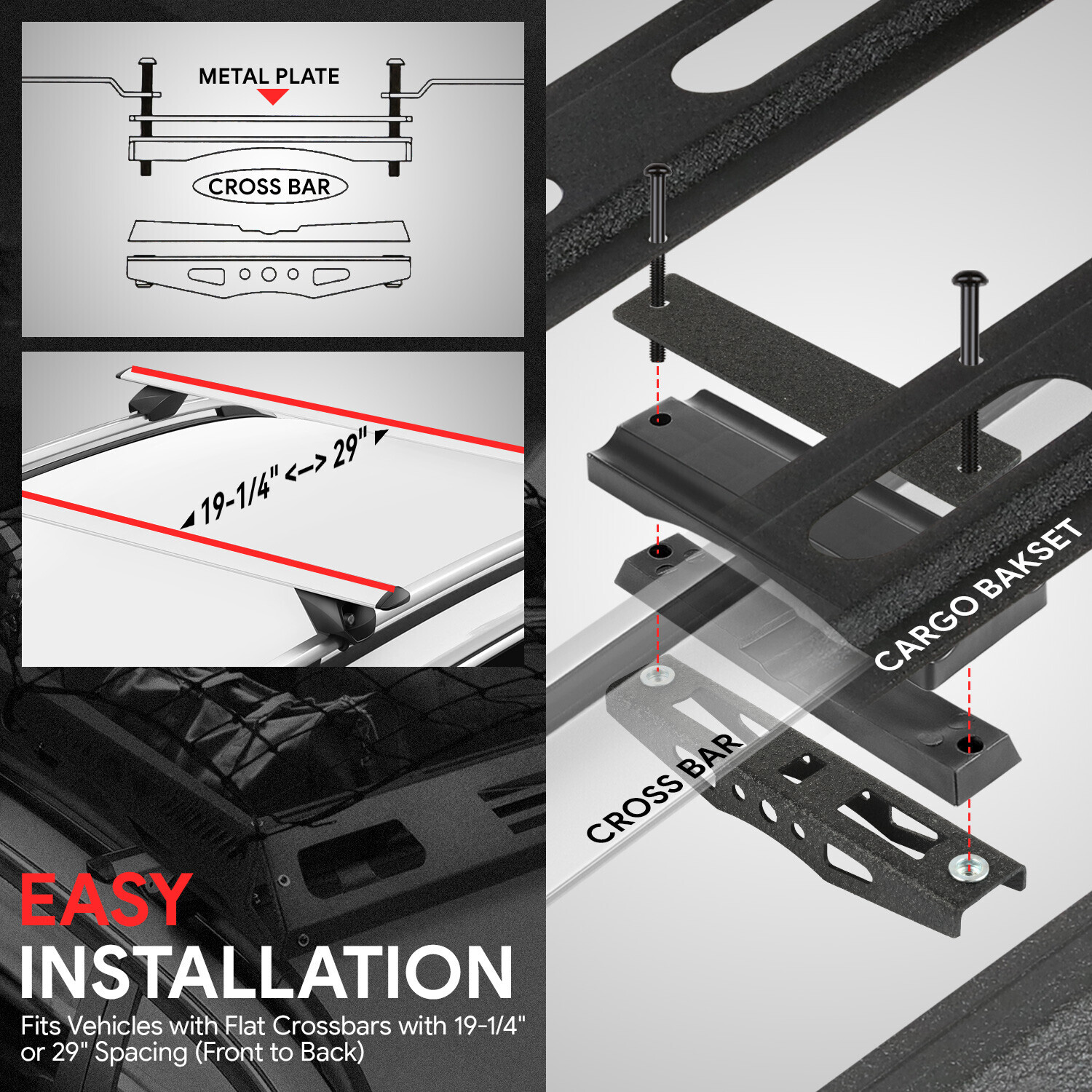 55" x 41" Steel Roof Rack Top Cargo Luggage Carrier Basket+Wind Fairing Black