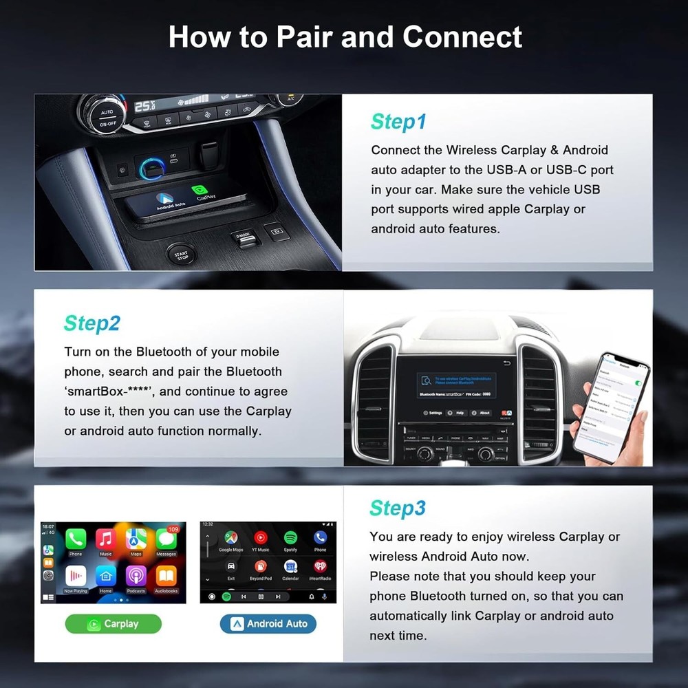 Wireless carplay Adapter Compatible With iPhone / Android, carplay Adapter