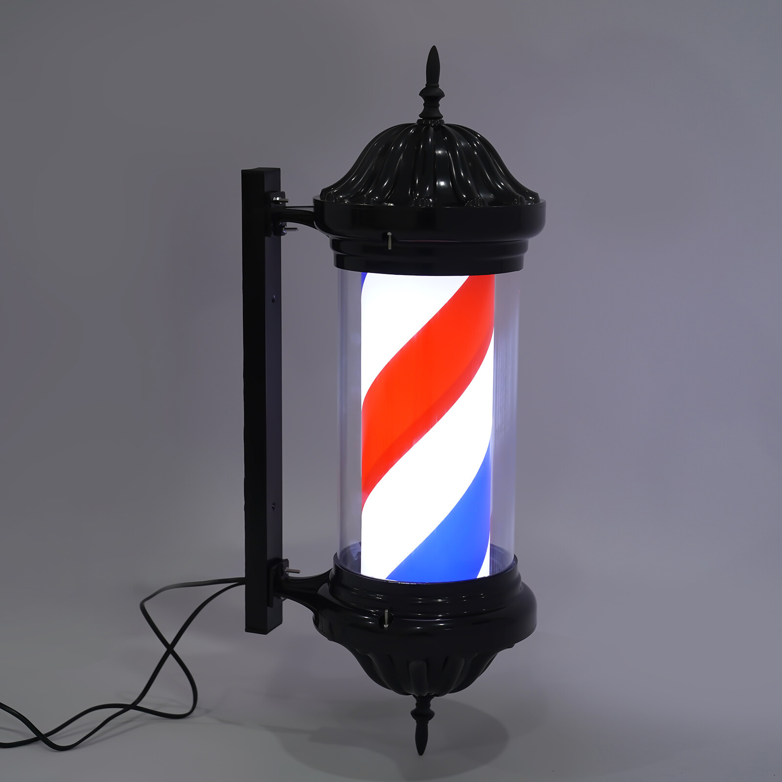 Barber Pole LED Light Red White Blue Rotating Stripes Metal Hair Salon Shop Sign