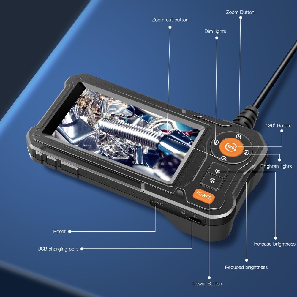 Endoscope Camera with Light - 4.3" LCD Screen Inspection Large, Black