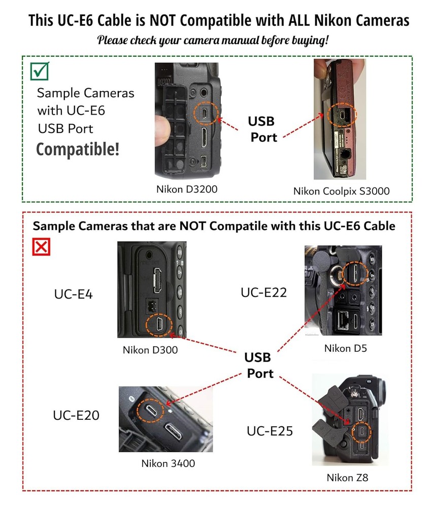 NIKON Camera Cable UC-E6 UC-E16 UC-E17 UC-E23 4FT D6S Replacement