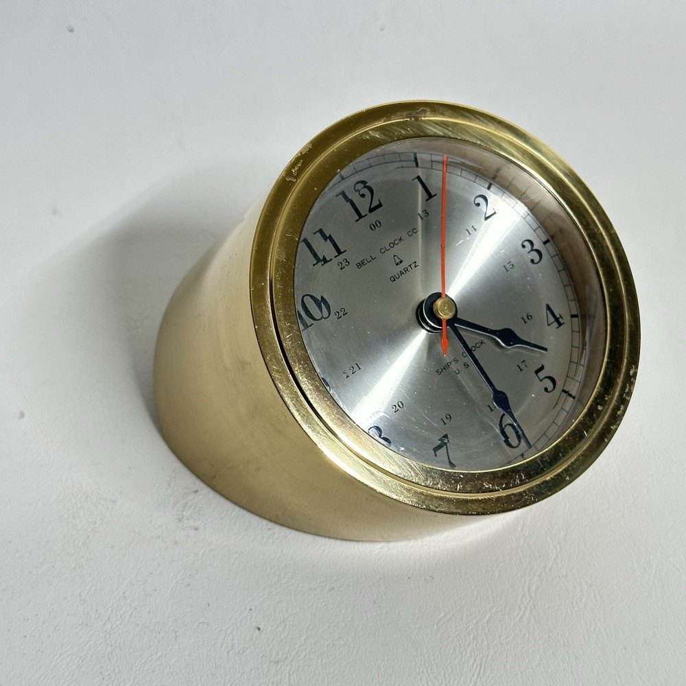Vintage Desk Brass Ships Clock Bell Clock Co QUARTZ