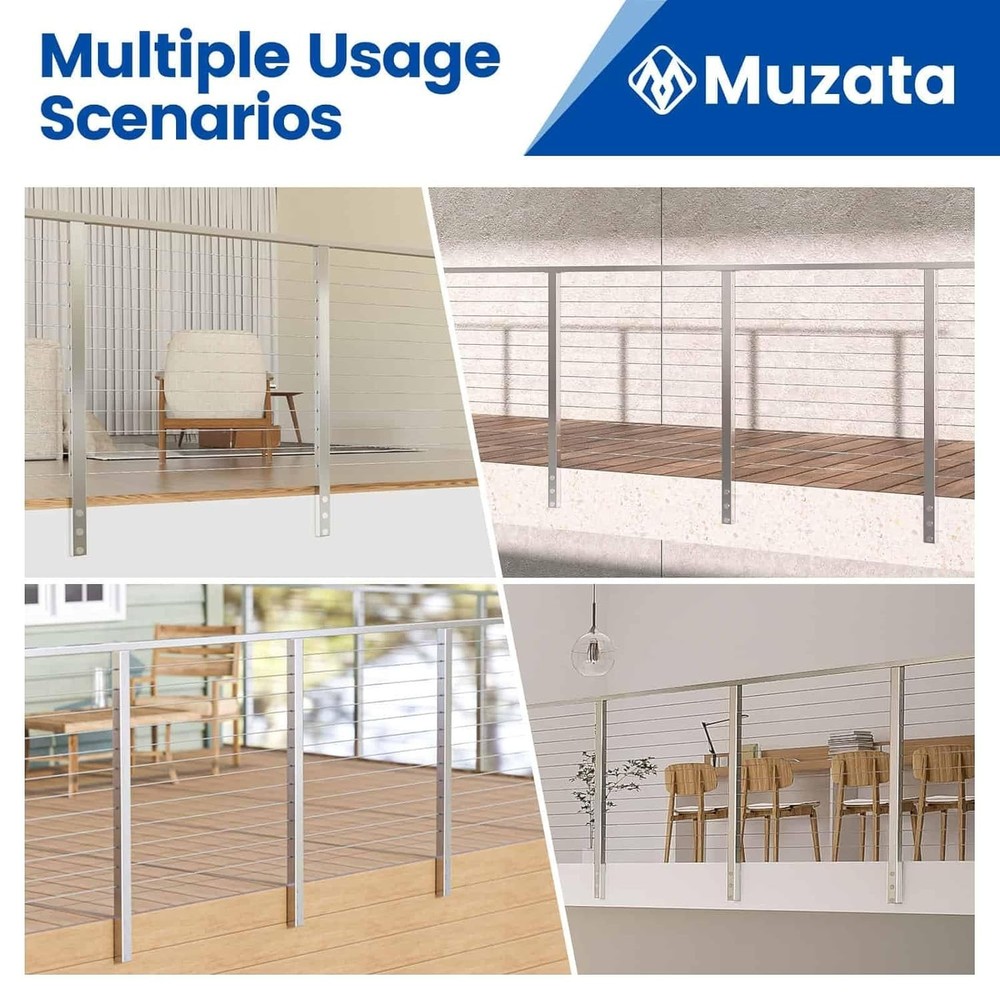42" Side Mount Cable Railing Post Level Drilled Space-Saving Brushed Stainless