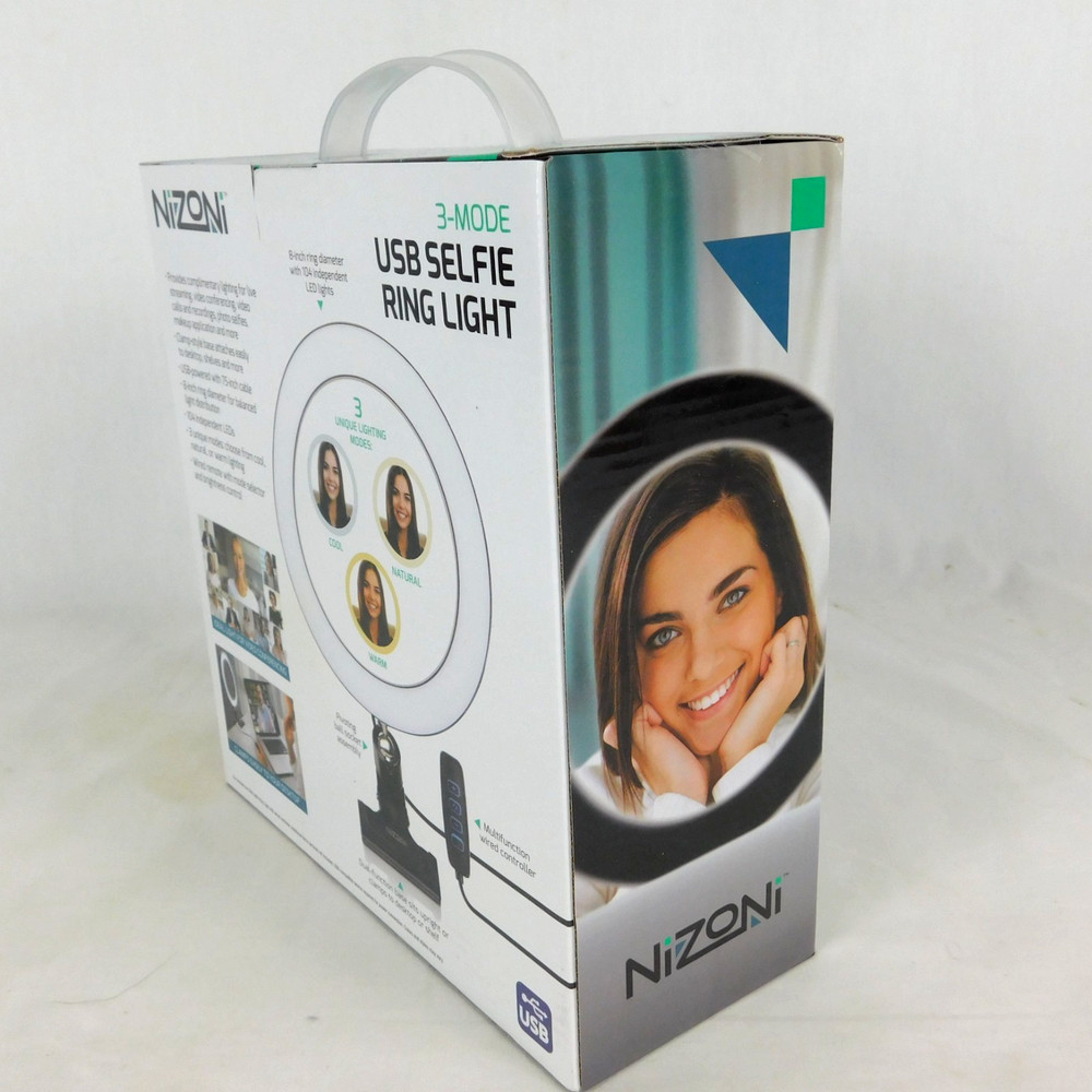 Nizoni 3 Mode USB Selfie Ring Light 8" Computer Wired Controller Clamp Base NEW
