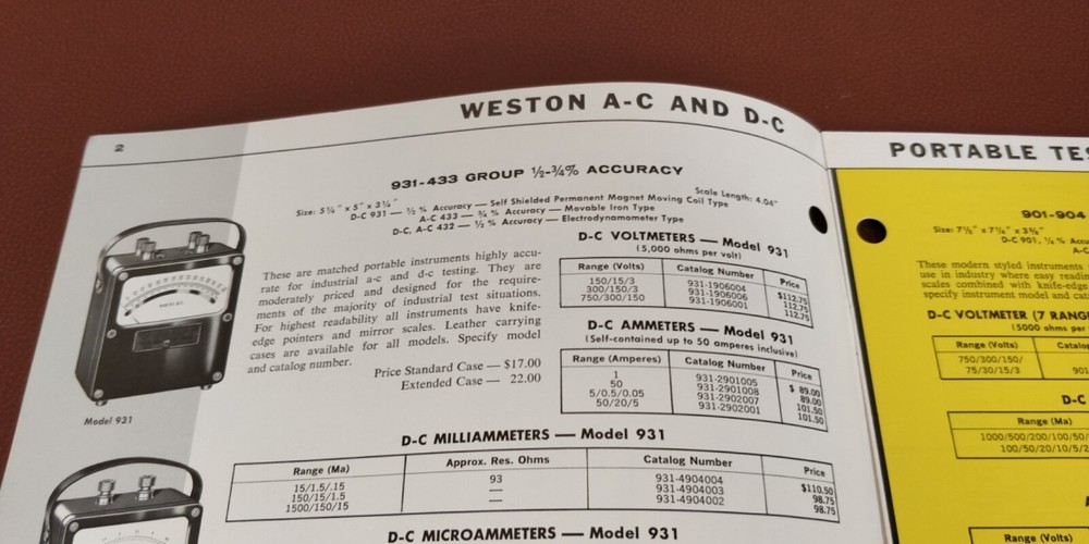 1961 Weston Portable Testing Instruments ~ catalog Brochure