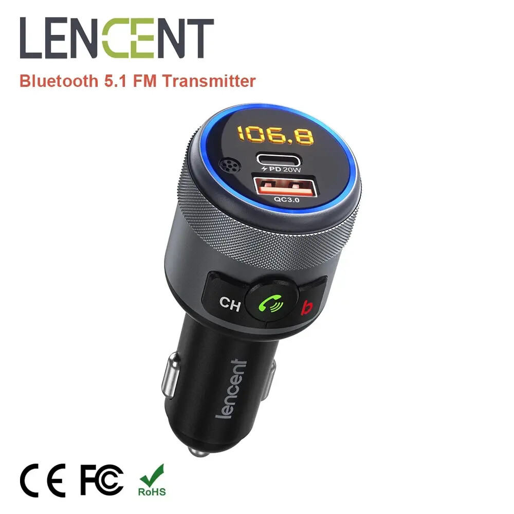 Transmitter Car Bluetooth Modulator With TypeC PD 20W&QC3.0 18W Car Fast Charger