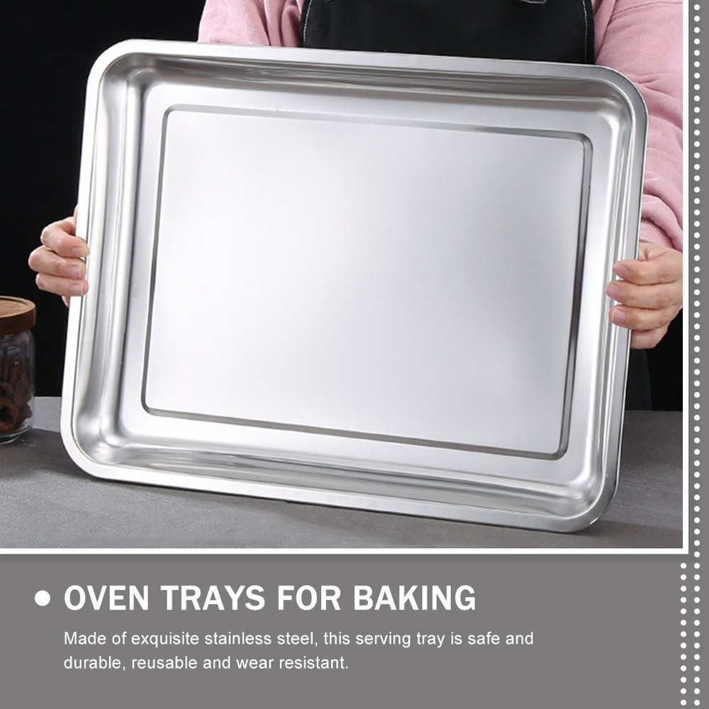 3pcs Heavy Duty Oven Pan Stainless Steel Rectangular Deep Edged Tray