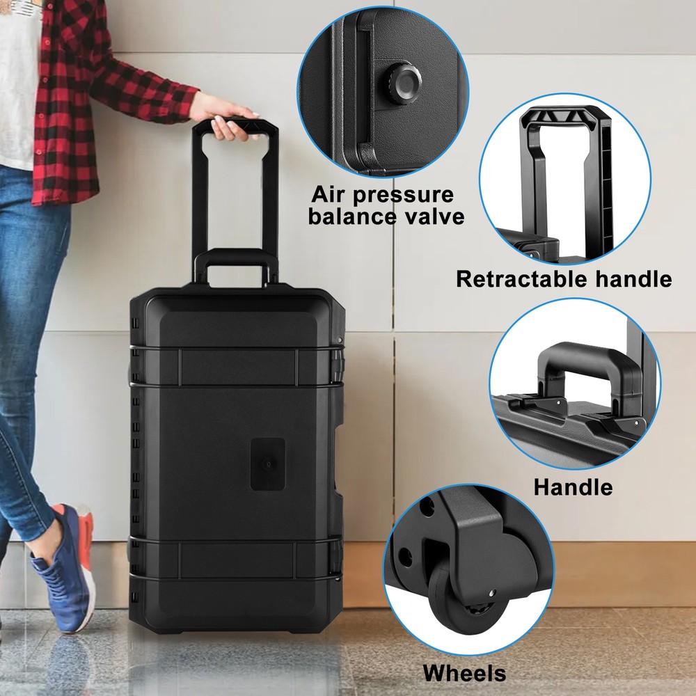 Waterproof Rolling Protective Case,Hard Compact Camera Case With Handle & Wheels
