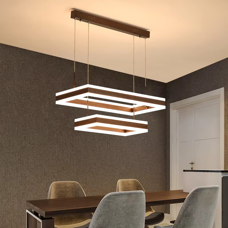New Modern 2-Ring Coffee LED Chandelier Rectangular Acrylic Ceiling Lamp Bedroom