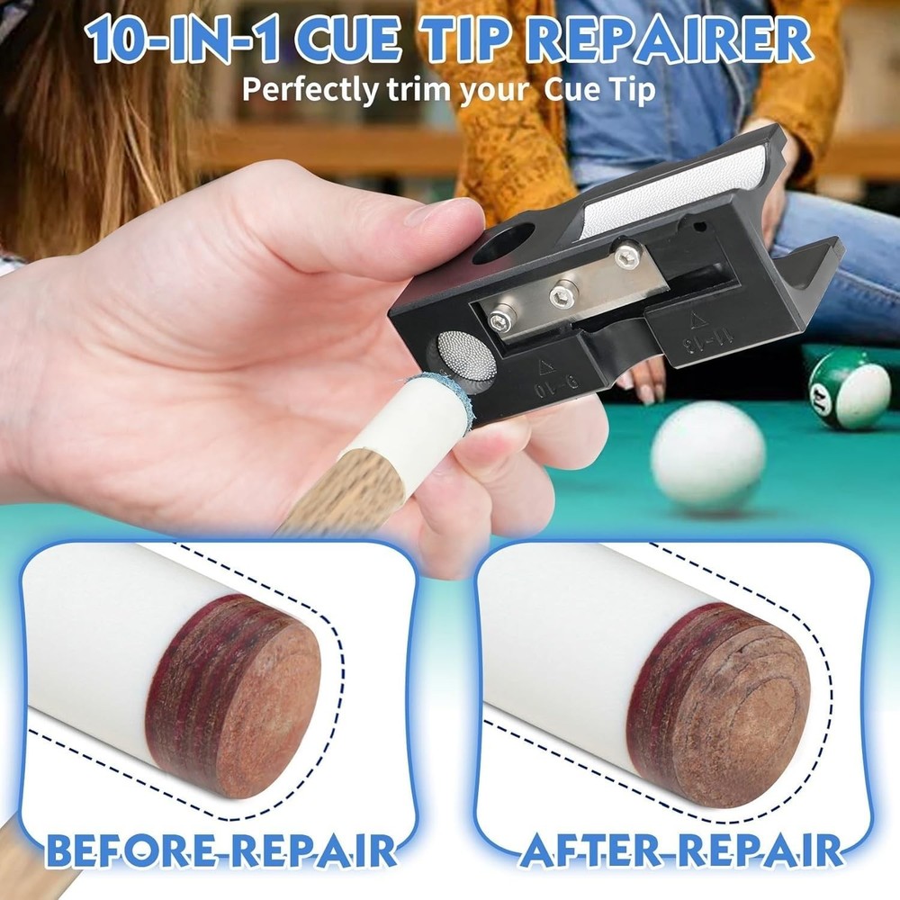 Billiards Pool Cue Tip Shaper, Pool Cue Tips Replacement Kit, Pool Cue Shaper...