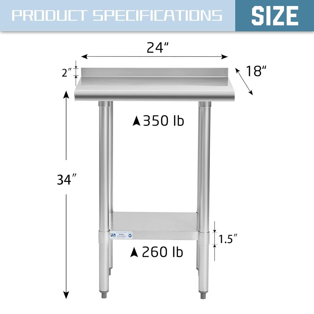 Hally Stainless Steel Table for Prep & Work 18 X 24 Inches, NSF Commercial Heavy
