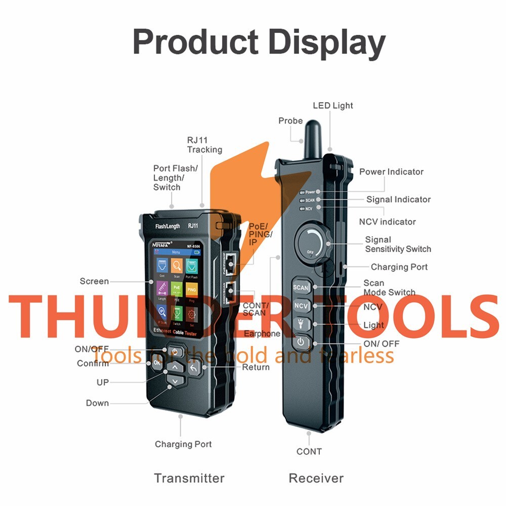 Thunder Tools NOYAFA NF-8506 LCD Digital Network Cable Tester Rechargeable