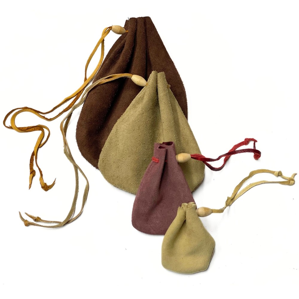 Leather Drawstring Pouch - Suede or Grain Keepsake Holder Bag