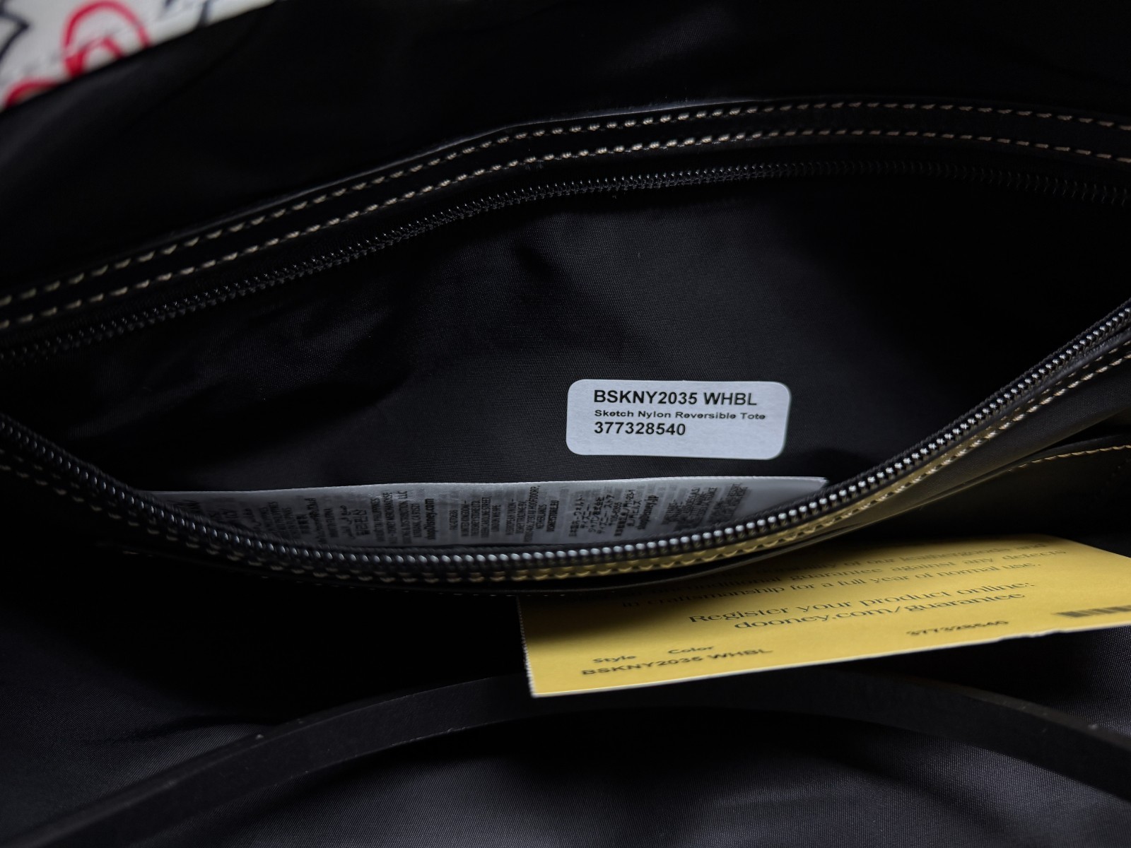 NEW Disney Dooney And Bourke Sketch Reversible Nylon Tote Bag Black White Parks