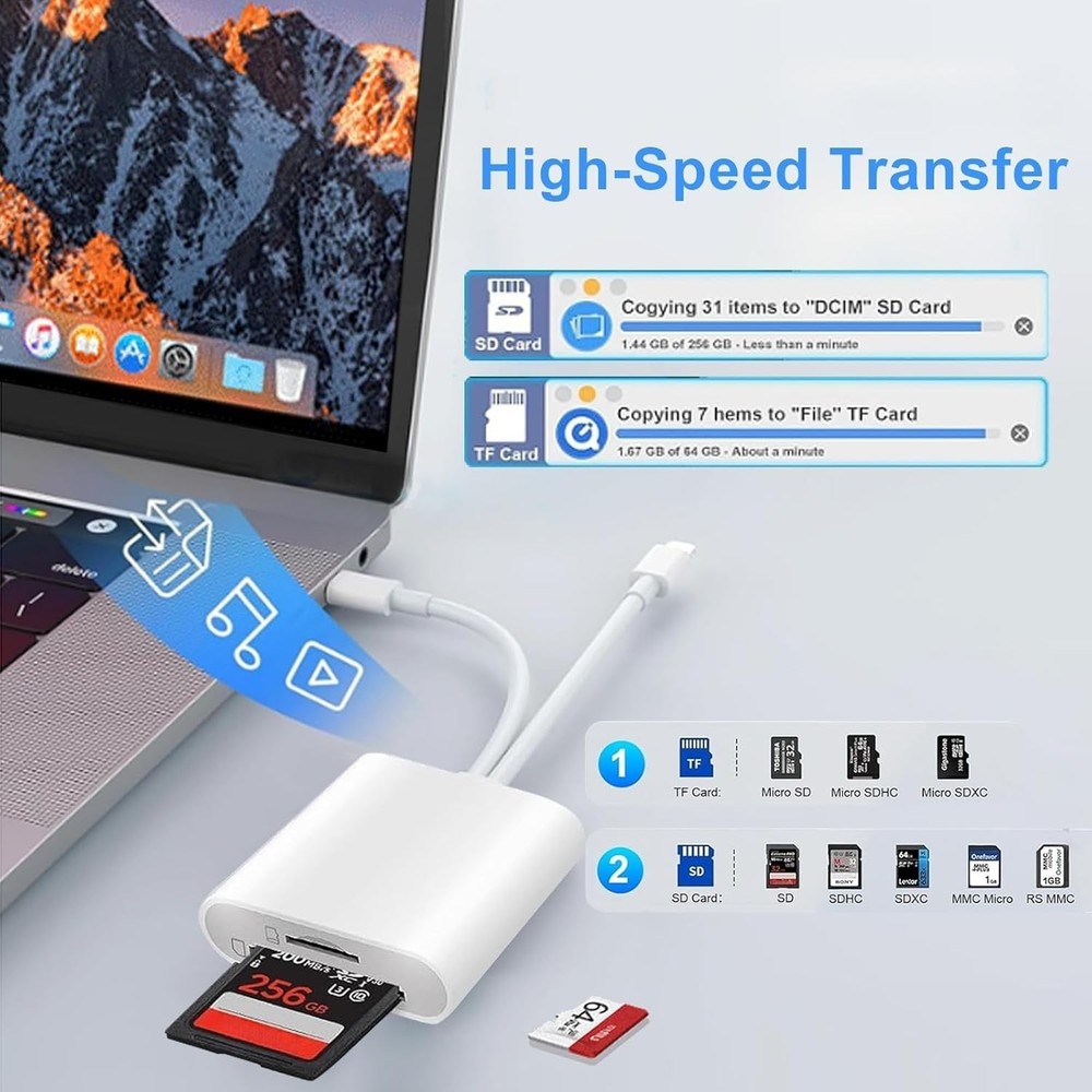 SD Card Reader for iPhone, iPad, USB C & Lightning Dual Connector Digital Cam...