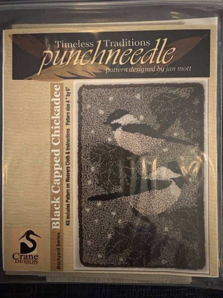 Jan Mott Black Capped Chickadee Punchneedle Kit Backyard Series