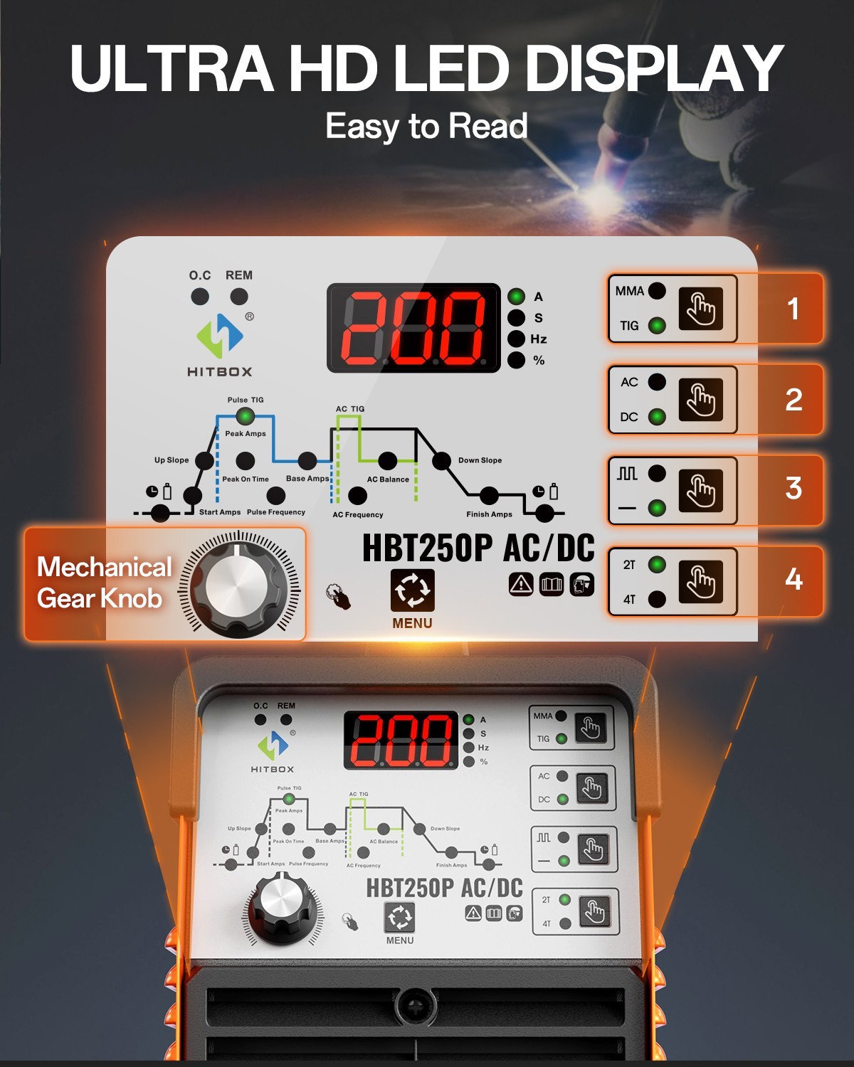 NEW HITBOX AC/DC Aluminum TIG Welder 200A Pulse Digital MMA TIG Welding Machine