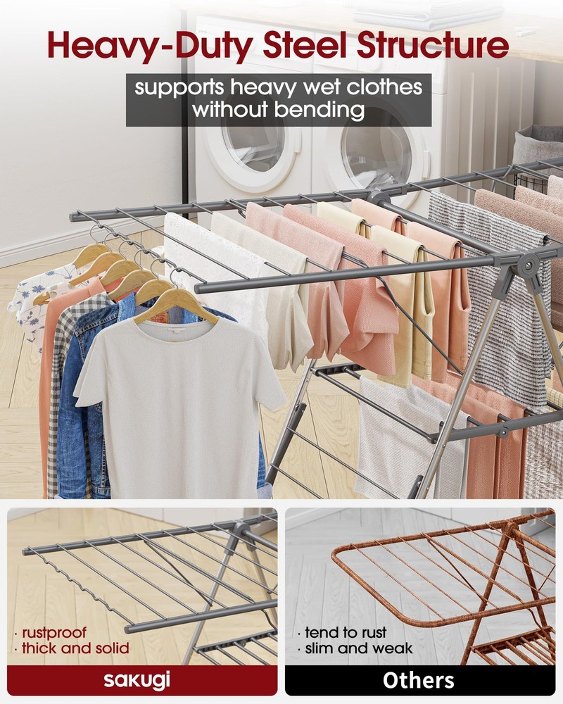 Clothes Drying Rack, Foldable 2-Level Laundry Drying Rack with Height-Adjusta...