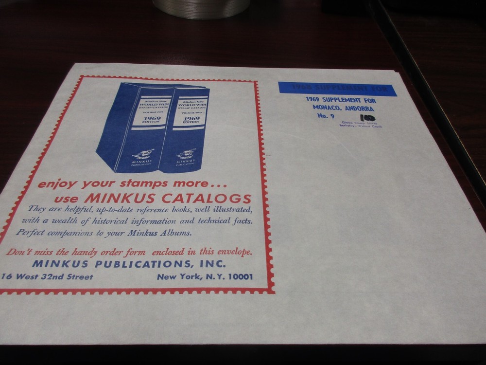 "MINKUS" STAMP ALBUM 1969  SUPPLEMENT MONACO ANDORRA  #9  W/FREE SHIPPING!!!