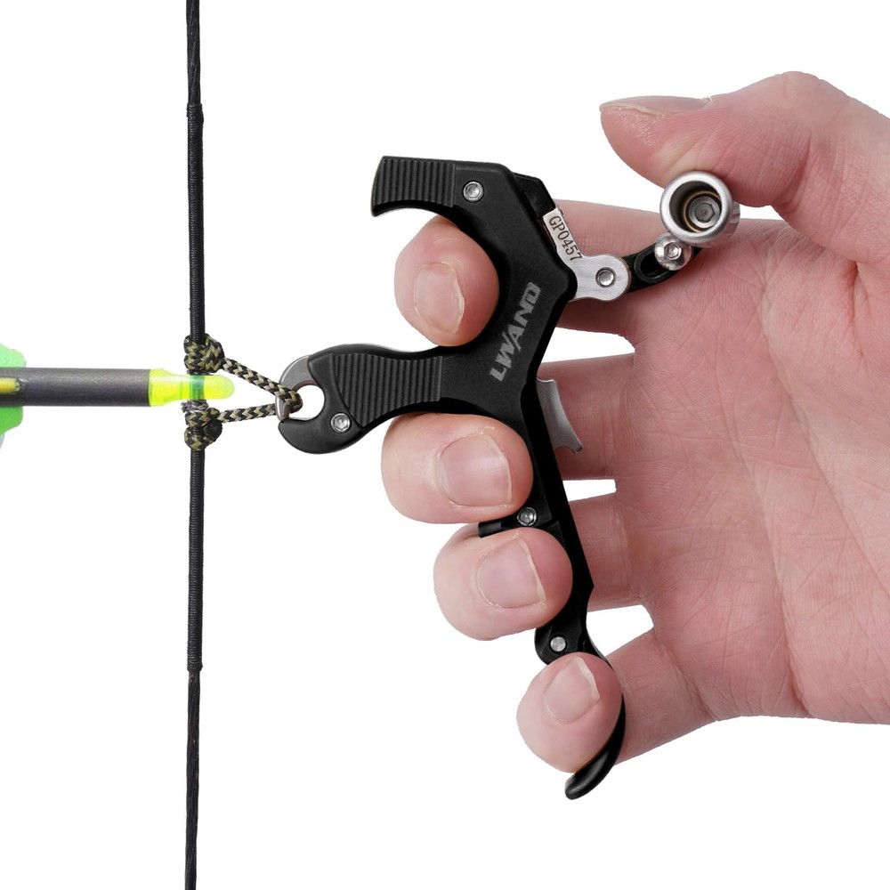 Archery Compound Bow Release Aids Trigger 3-4 Finger Adjustable Wristband Thu...