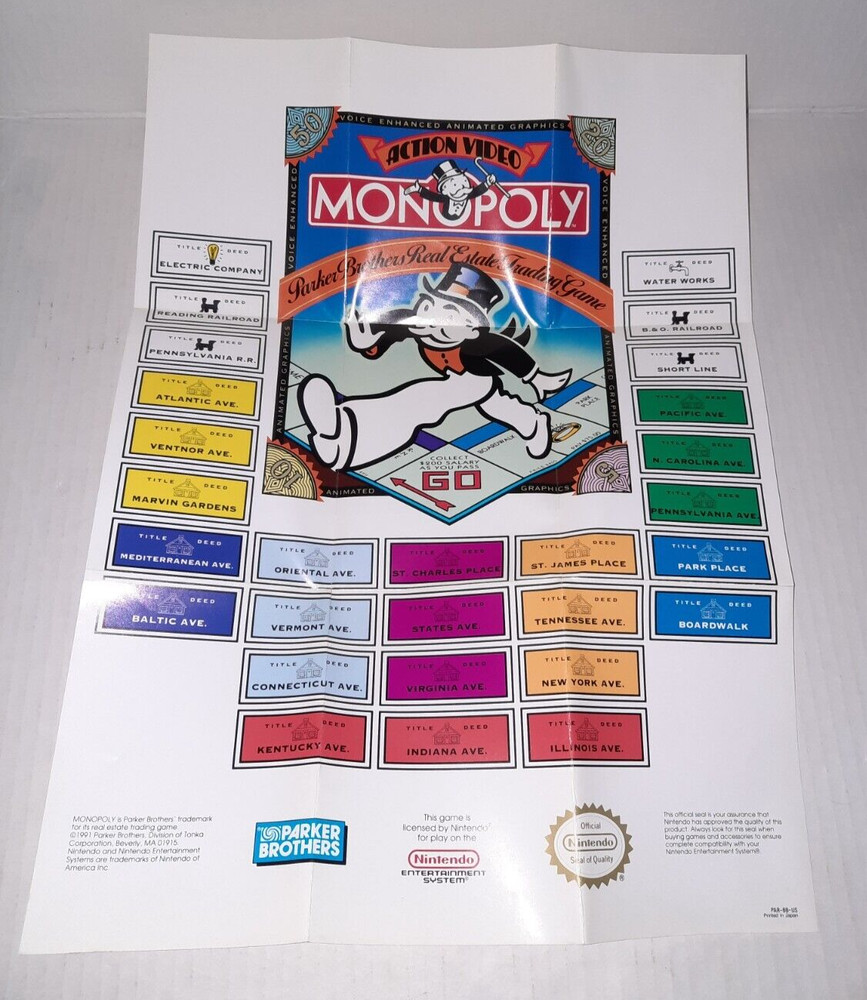 Authentic Nintendo Monopoly Fold Out Poster Insert Only PAR-6B-US