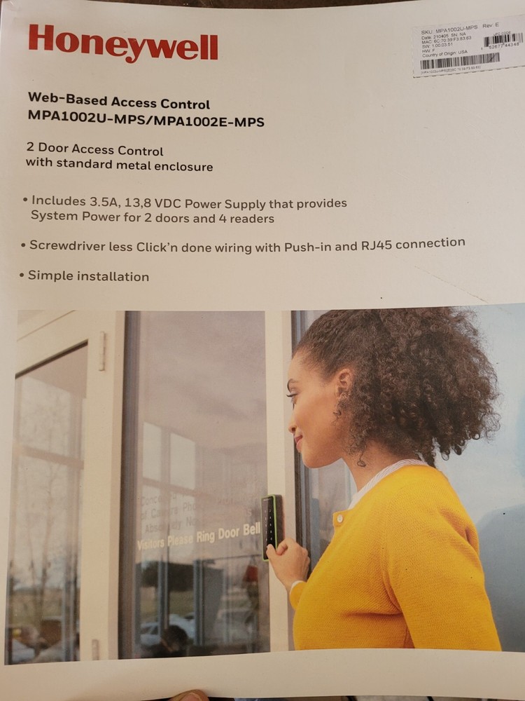 honeywell access control mpa1002u-mps2 door access control