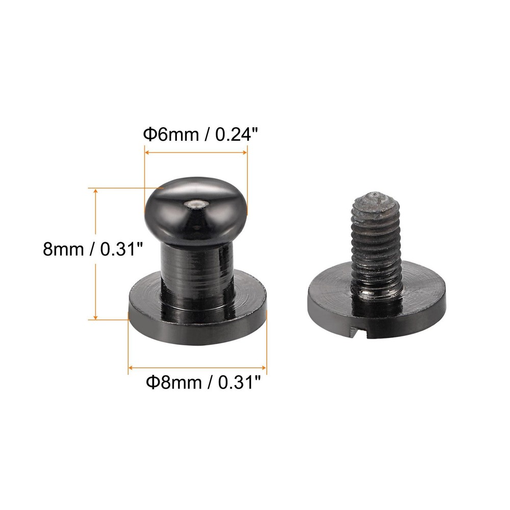 5 Set 6mm Solid Brass Round Head Lock Screw Rivets Pin Fixing, Black