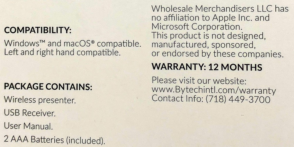 Techcellent Universal Wireless Presenter With Laser Pointer 164FT/50Hr/2.4 GHZ