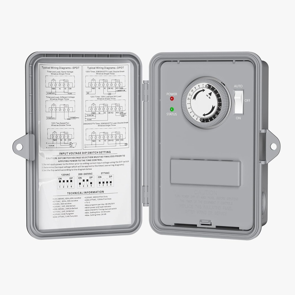 Weatherproof 24-Hour Programmable Timer for High-Power Devices - 120-277 VAC