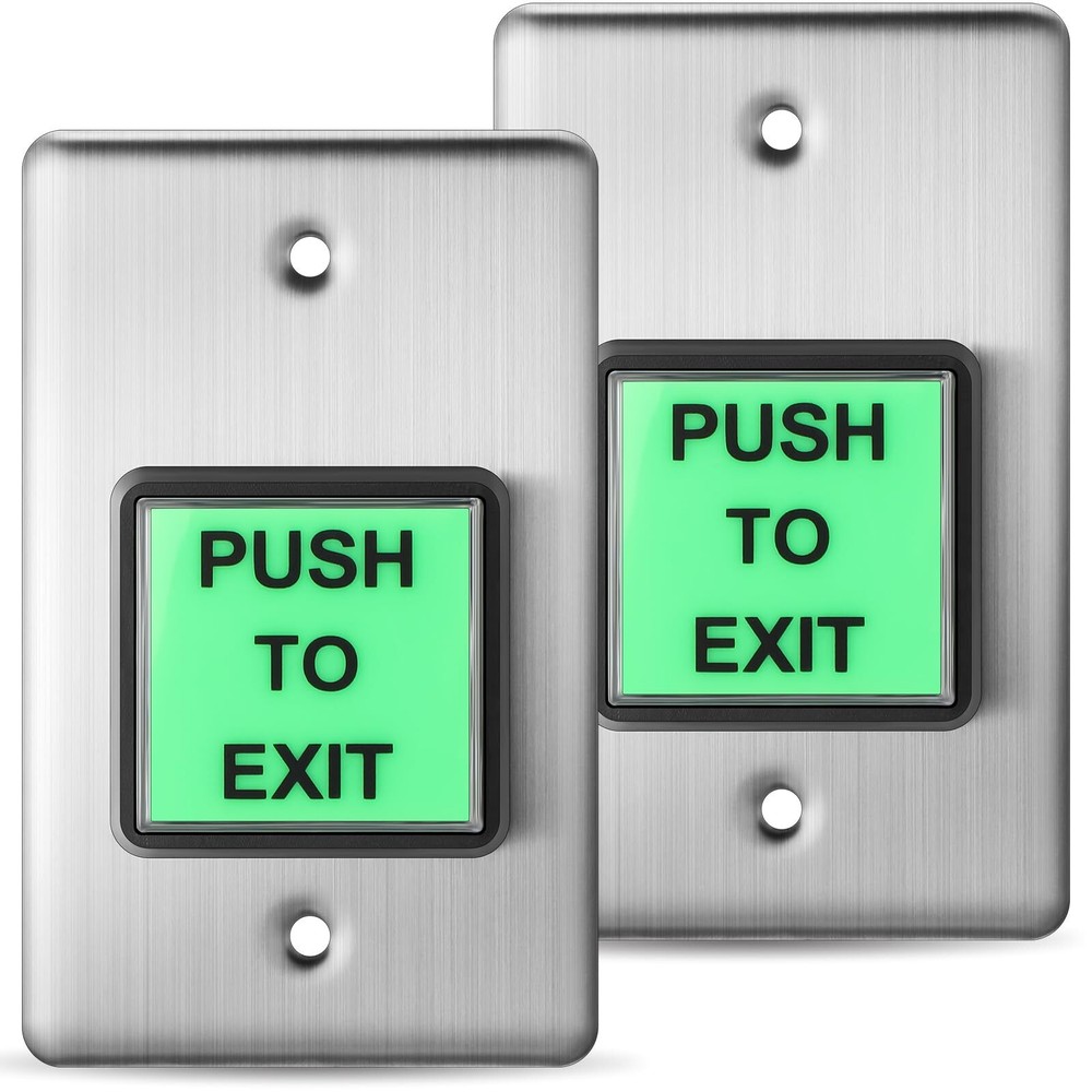 2 Pcs Push to Exit Button Indoor Green Square Request to Exit Button Stainles...