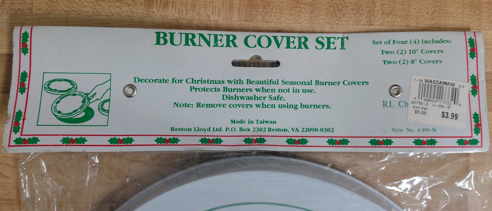 NOS Stove Burner Covers Christmas Tree Design Enamel Set of 4 Vintage 8" & 10"