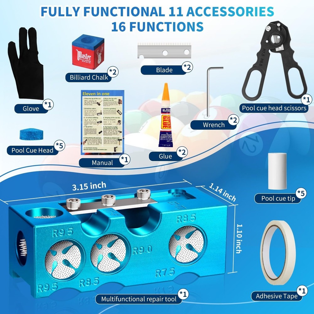 Pool Cue Tip Shaper, Pool cue Tips Replacement kit, Billiards Accessories Too...