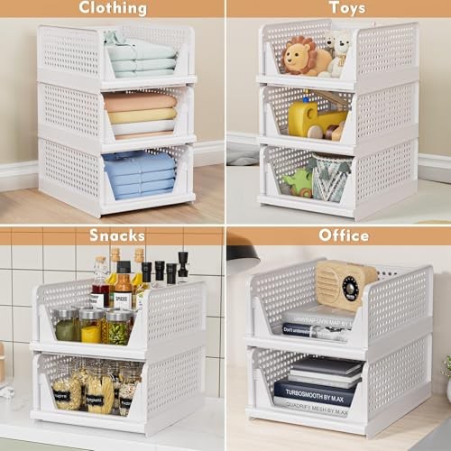 5 Pack Stackable Closet Storage Basket - Stackable Storage 5 Pack White White