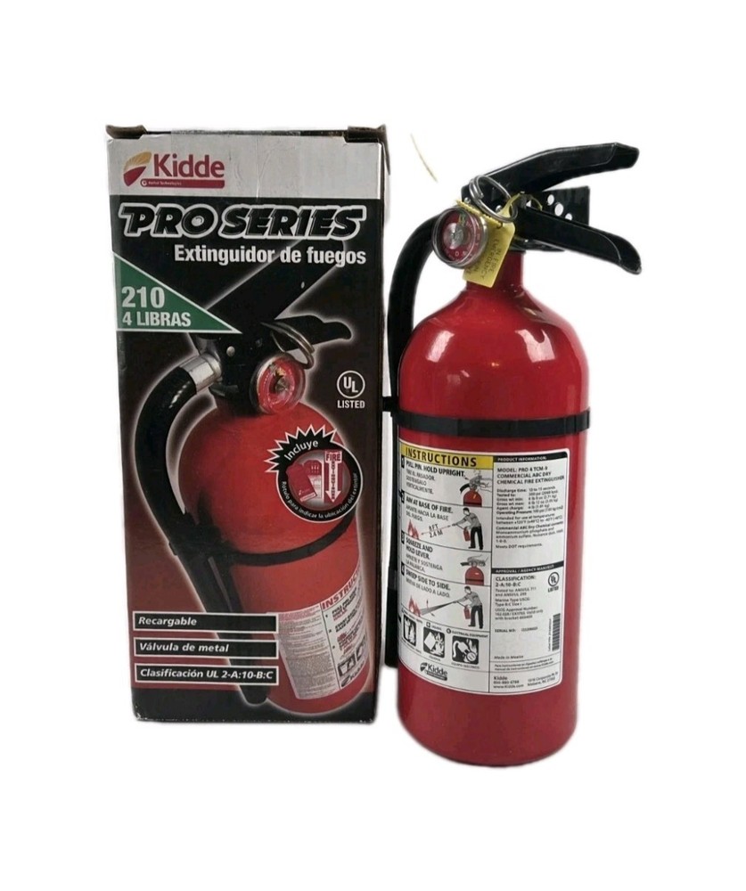 Kidde Pro 210 2A:10-B:C Fire Extinguisher, Rechargeable, Multi-Purpose, 4 lbs