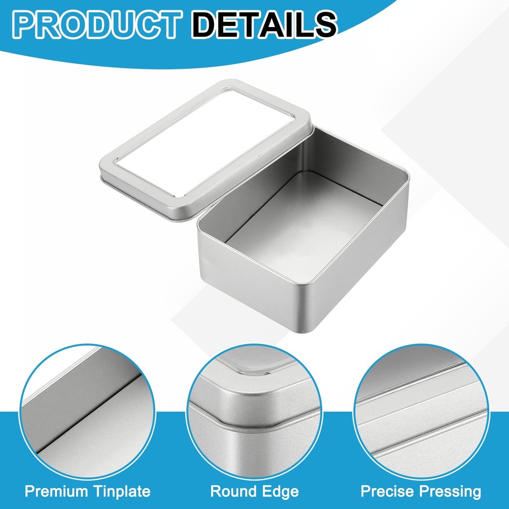 5.1 x 3.7 x 1.9 Inch Rectangular Storage Tins Box with Lid Window