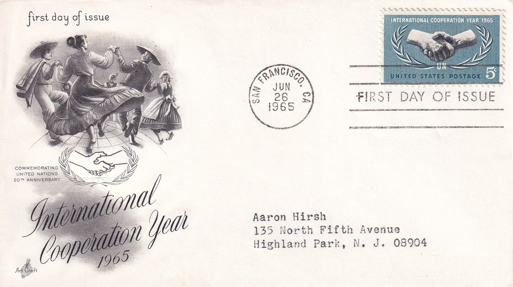 STAMP US SCOTT 1266 "International Cooperation Year-UN" 5 CENT 1965 FDC - A