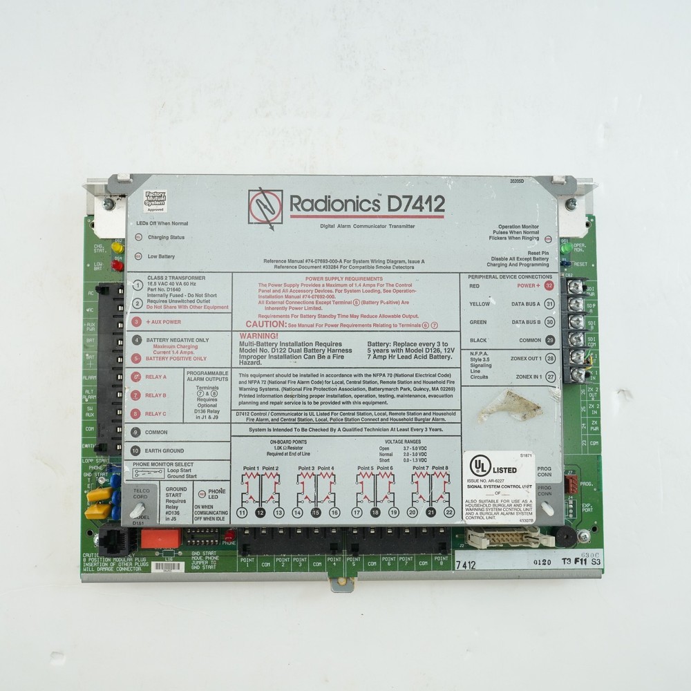 Radionics D7412 Security Digital Alarm Communicator Transmitter Panel UNTESTED