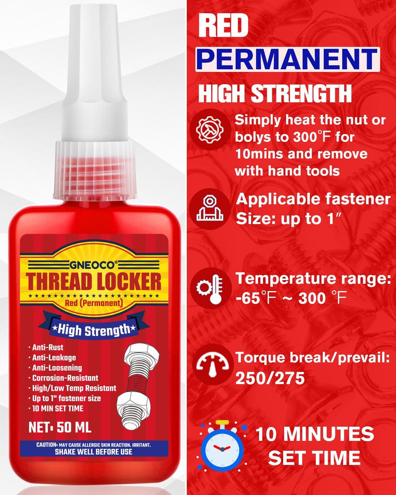 Thread Lock Red 1.69 Fl Oz/50 Ml, Threadlocker High Strength, Thread Locker for