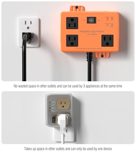 3 Outlet Refrigerator Surge Protector with Time Delay, Voltage Protector 2FT
