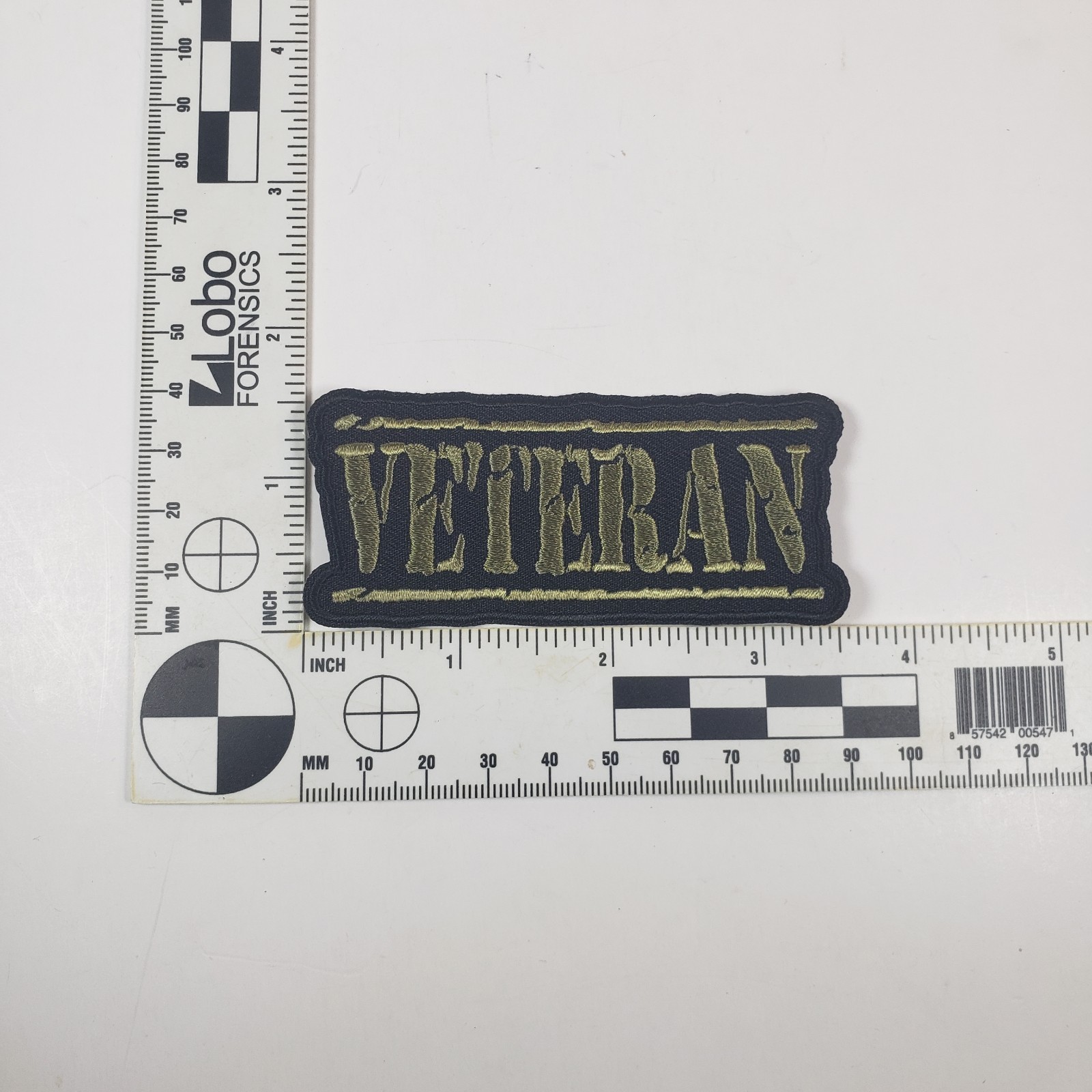 Veteran Tattered Green Script 3 1/4 inch Embroidered Patch (HH39)