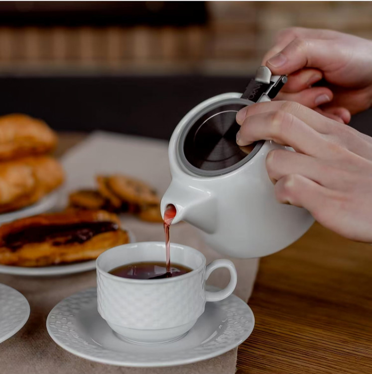 1 PC White Ceramic Teapot With Stainless Steel Infuser Heat Resistant, Tea Maker