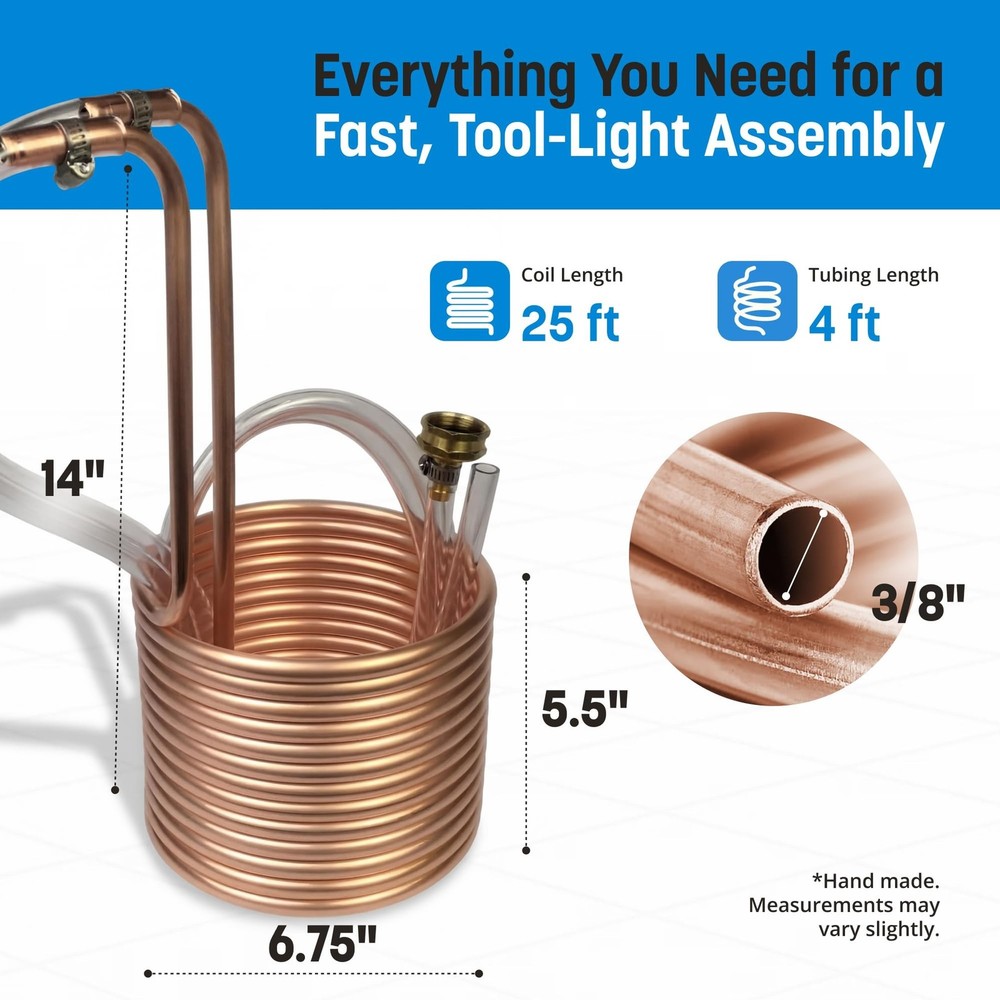 Coldbreak 25Ft. Wort Chiller with Copper Coil - Compact and Basic Immersion B...