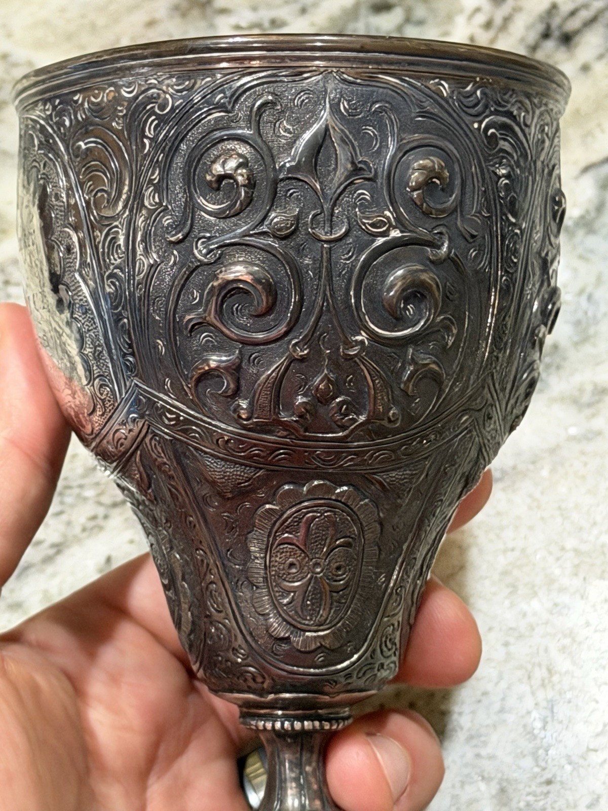 Ornate Goblet Chalice Coin Silver (?) 1871 Inscribed