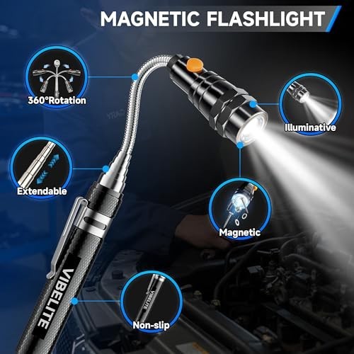 5Pcs Telescoping Magnetic Pickup Tool Set, LED Flashlight, Inspection Mirror, Gi