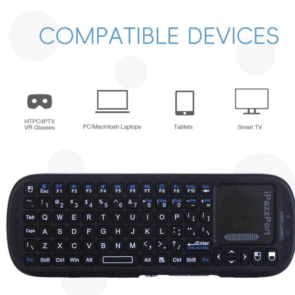 iPazzPort 2.4G+Bluetooth Wireless Mini Keyboard with Touchpad and Mouse Compa...
