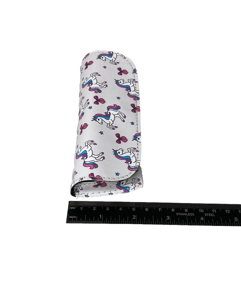 New Unicorns White Semi Hard Eyeglass Case With Flip Closure Hook & Loop