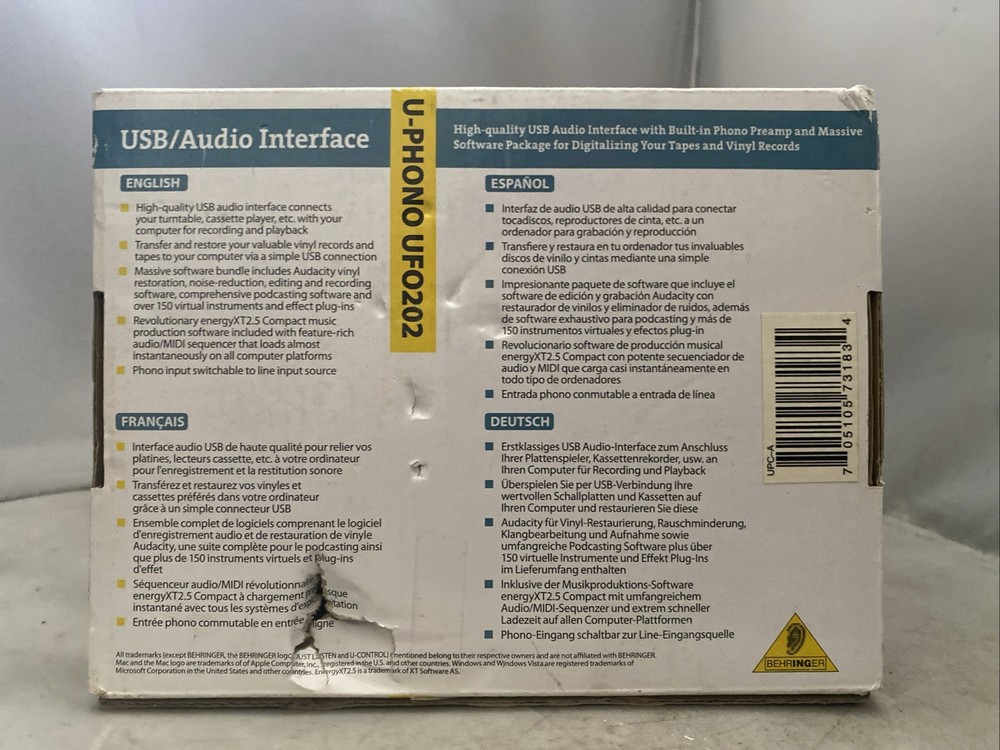 BEHRINGER USB Audio interface U-phono UFO202 Digital output Vinyl Recording