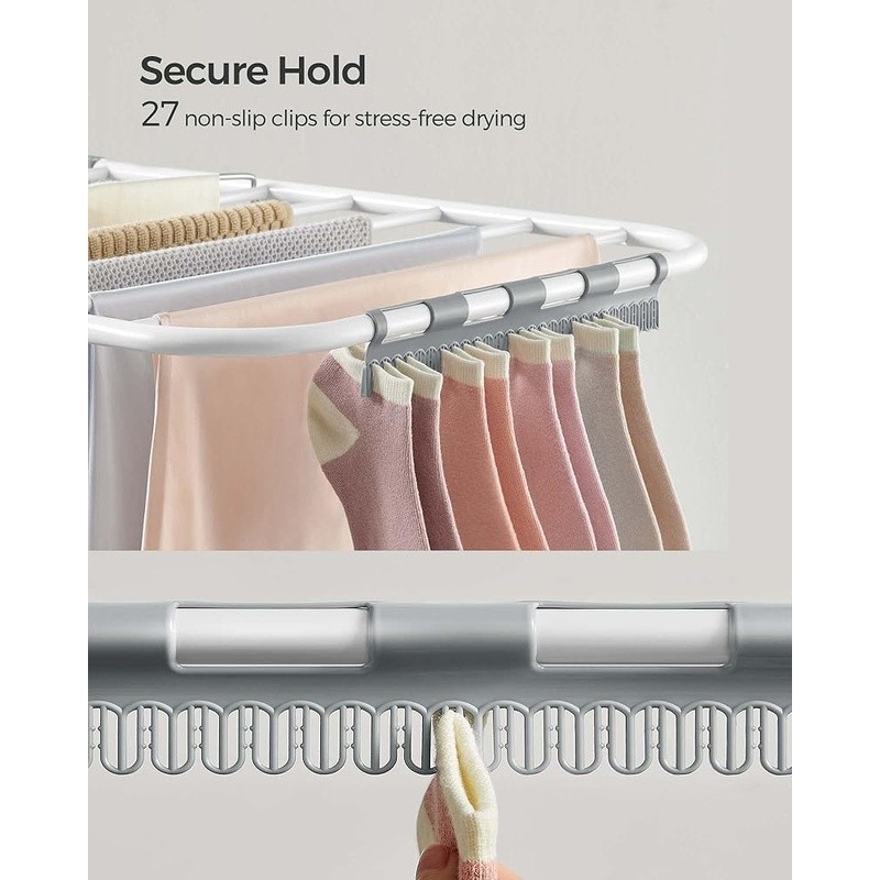 Adjustable Foldable Clothes Drying Rack 24 Rods 27 Clips Heavy Duty Rustproof US